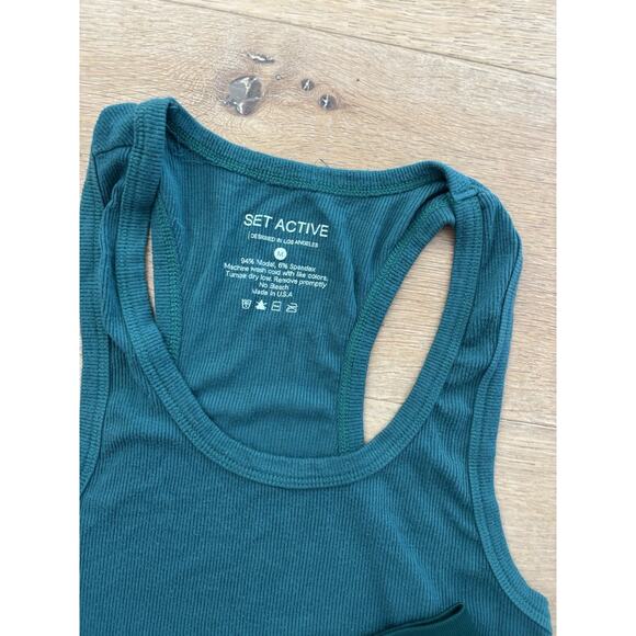Green SET ACTIVE workout set biker short tank top/size medium - Picture 5 of 7